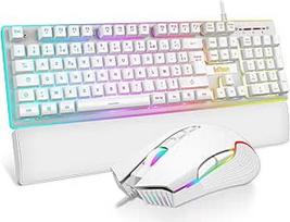 "RedThunder K10" žaidimų klaviatūra ir pelė, prancūziška AZERTY + riešo atramos žaidimų klaviatūra su RGB apšvietimu ir 7200 DPI bei ergonomiška žaidimų pelė žaidėjams (balta)
