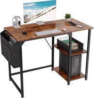 Desk office table with 2 shelves on the right or left side for office living room steel frame industrial design vintage brown/black