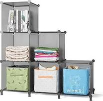 FUNLAX Shoe Rack, DIY Cube Shelving System, 6 Screwless Shelves Set, Plastic Room Divider Storage Clothes Shoes for Bedroom Gray