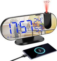 Gosot Projection Alarm Clock, 9 Inch LED Mirror Projection Alarm Clock with FM Radio Digital Radio Alarm Clock, 180° Projector, Temperature and Humidity Display, 12/24 Hours, Dual Alarm Function, Snooze, 4 Dimmers