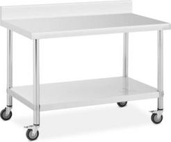 Metal dining table on wheels with shelf and edge, STEEL, 70 x 120 cm