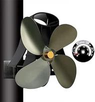 QJUZO Heat Powered Stove Fan for Fireplace, Ovens, Wood Stoves, Eco-Friendly Quiet, 4 Blades, with Thermometer