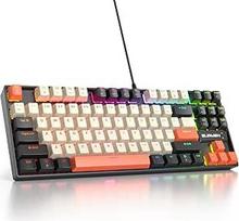 SOLIDEE nešiojamoji 80 % mechaninė žaidimų klaviatūra, 87 klavišai, kompaktiškas RGB LED apšvietimas, laidinė klaviatūra su USB kabeliu, su linijiniu raudonu jungikliu, skirta "Windows" (87 dideli anglies)