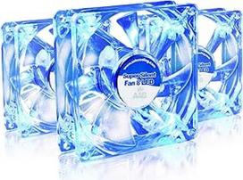 "AABCOOLING Super Silent Fan 8 Blue LED" - tyliai veikiantis 80 mm korpuso ventiliatorius su 4 antivibracinėmis pagalvėlėmis ir mėlynu šviesos diodu, aušinimo ventiliatorius PC ventiliatorius CPU aušintuvo ventiliatorius 12 V 13,9 dB(A) 33 m3/h - 3 vnt.