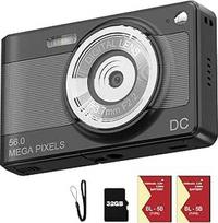 56 MP skaitmeninis fotoaparatas FHD 1080P Fotoaparatas pradedantiesiems Vaikams, paaugliams, senjorams Mini fotoaparatas su 32G kortele ir 2 baterijomis (juodas)