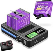 CITYORK 360 Ace Pro 2400 mAh baterija [2 pakuotės] ir trijų lizdų LCD įkroviklis Baterijų rinkinys, skirtas Insta360 Ace Pro/Ace Pro 2/Insta360 Ace kameros priedams su LCD ekranu ir USB kabeliu
