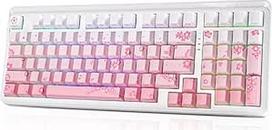 DAREU EK98PRO Sakura Pink mechaninė žaidimų klaviatūra, 2,4 GHz / BT5.1 / USB-C mechaninė klaviatūra, 98 % QWERTY RGB žaidimų klaviatūra, belaidė, su šoniniu graviravimu, tvirtinimu prie tarpinės, karštuoju keitimu, linijiniu debesimi