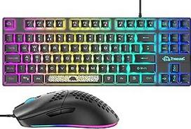 JK išdėstymas 80% žaidimų klaviatūra ir pelė Laidinė RGB mechaninė klaviatūra + 6400 reguliuojamų DPI žaidimų pelė Apšviestas klavišų dangtelis PS4 PS5 Xbox PC Laptop MAC (mėlyna)