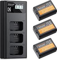 K&F CONCEPT NP-FW50 1100 mAh baterija (3 vnt.) ir trijų lizdų LCD įkroviklio rinkinys, skirtas "Sony ZV-E10", "Alpha A6000", "A6300", "A6400", "A6500", "A5000", "A5100", "a7", "a7II", "a7R", "a7RII", "a7S", "a7SII