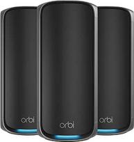 NETGEAR Orbi serija 970 | Mesh WiFi 7 sistema | WiFi 7 maršrutizatorius ir 2 palydovai | Iki 27Gbps | Aprėptis iki 660 m² ir 200 įrenginių | 10GB Ethernet prievadas | Keturjuostis BE27000 | RBE973SB | Juoda