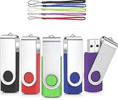 USB atmintinės 32GB, 5 vnt., "AreTop Memory Stick Rotate Metal", įvairiaspalvės, didelės spartos USB 2.0 atmintinės pakuotė (įvairiaspalvė)