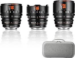"7artisans" 10 mm/16 mm/25 mm T2.1 kino objektyvų S35 rėmelių rinkinys, suderinamas su "Canon" RF-S laikikliu, skirtas "Red Komodo/Komodo X/Canon C70/R7/R50/R10" (juodas)