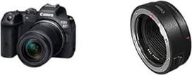 "Canon EOS R7" veidrodinis fotoaparatas + RF-S 18-150 mm F3.5-6.3 is STM objektyvas ir bajonetinis adapteris EF-EOS R, skirtas EOS R sistemos fotoaparatams, suderinamas su EF ir EF-S objektyvais, juodas