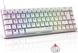 "G-Lab Keyz Titanium Gaming Keyboard White 65% AZERTY USB mechaninė klaviatūra Raudonas jungiklis RGB 100 % pritaikoma Anti-Ghosting Macro programuojama klaviatūra kompiuteriui PS4 PS5 Xbox - nauja (balta)