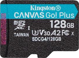 "Kingston Canvas Go Plus" microSDXC atminties kortelė Gen4 200MB/s A2 U3 V30 128GB vienkartinė pakuotė be ADP-SDCG4/128GBSP