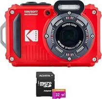 "Kodak PIXPRO WPZ2" tvirtas vandeniui atsparus 16 MP skaitmeninis fotoaparatas su 4 kartų optiniu priartinimu (raudonos spalvos) ir 32GB "MicroSDHC" kortele su adapteriu (2 vnt.)