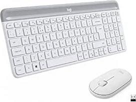 "Logitech MK470 Combo Slim" belaidės klaviatūros ir pelės rinkinys, 2,4 GHz ryšys per nano USB imtuvą, 10 m atstumas, 18 mėn. baterijos veikimo laikas, asmeninis / nešiojamasis kompiuteris, ispaniškas QWERTY išdėstymas - balta / balta