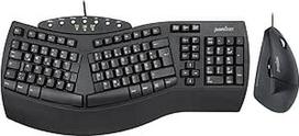 "Perixx" PERIDUO-512B ergonominis klaviatūros ir pelės rinkinys - vertikalaus dizaino pelė, laidinė, USB, juoda - patogus QWERTZ išdėstymas