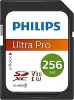 "Philips Ultra Pro" SDXC kortelė 256GB UHS-I U3 iki 100MB/s skaitymo greičio V30 atminties kortelė, skirta fotoaparatams, planšetėms, kompiuteriams, kortelių skaitytuvams, 4K UHD vaizdo įrašams