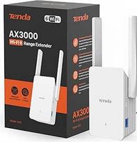 "Tenda A33" WLAN stiprintuvas - kartotuvas "WiFi 6 AX3000", dviejų juostų (5 GHz 2402Mbit/s + 2,4 GHz 574Mbit/s), 2 x 5 dBi antenos, Gigabit LAN, suderinamas su "Fritzbox", aprėptis 150 m², prieigos taško režimas