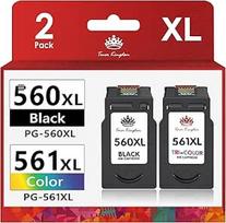 "Toner Kingdom" rašalo kasetės PG-560XL CL-561XL spausdintuvo kasetės, suderinamos su "Canon 560 561" kasetėmis, skirtomis "Canon TS5350" rašalui TS5351 TS7450 TS7451 TS5352 TS5353 (1 juoda, 1 trispalvė)