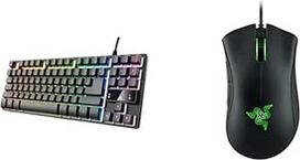 "Trust Gaming 24068" klaviatūra su "TKL Design GXT 833 Thado" - apšviesta klaviatūra su vokišku QWERTZ išdėstymu ir "Razer DeathAdder Essential" (2021) - "Essential" žaidimų pelė su optiniu 6400 DPI jutikliu