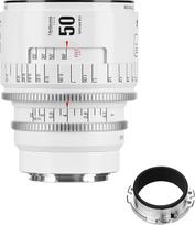 7artisans 50mm T2.1 Infinte serijos profesionalus rankinis viso kadro kino objektyvas, suderinamas su EF bajonetu, skirtas fotografijai ir filmų gamybai - baltas