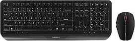 CHERRY GENTIX stalinės belaidės klaviatūros ir pelės rinkinys, tarptautinis JAV išdėstymas, QWERTY klaviatūra, patvarus klavišų žymėjimas, ergonomiškas dizainas, maitinamas baterija, juodas