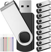 FEBNISCTE 2GB USB atmintinė, 10 atminties lazdelių pakuotė - sulankstomos USB 2.0 atminties lazdelės, 2GB USB atmintinė, duomenų saugykla - "Pendrive" juoda atmintinė draugams su 10 spalvotų juostelių pakuote