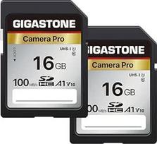 GIGASTONE 16GB 2 pakuotės SDHC atminties kortelė "Camera Pro" iki 100MB/s "Canon Olympus" skaitmeniniams fotoaparatams A1 V10 UHS-I U1 Class 10 Full HD Video