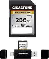 GIGASTONE 256GB SDXC atminties kortelė su C tipo USB kortelių skaitytuvu, "4K Camera Pro", iki 100MB/S, skaitmeniniai fotoaparatai "Canon" "Sony" "Nikon" "Olympus", A1 UHS-I U3 V30 10 klasės, 4K UHD vaizdo įrašymas