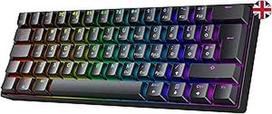 GK61 "Hot-Swap" mechaninė žaidimų klaviatūra - 62 klavišai su įvairiaspalviu RGB LED apšvietimu, skirta PC/Mac žaidėjams, "Clicky Switch" - ISO UK išdėstymas (Gateron Optical Blue)