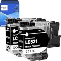 LC521 LC521BK 2 juodos spalvos rašalo kasetės, suderinamos su Brother DCPJ1260W DCPJ1310DW DCPJ1313DW DCPJ1313DW DCPJ1360DW DCPJ1460DW spausdintuvu LC521BK (juodos spalvos x 2)