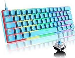Mini 60% žaidimų klaviatūra Laidinė mechaninė klaviatūra, kompaktiška nešiojamoji, 62 klavišai, UK išdėstymas, 19 RGB Chroma apšvietimas, nuimamas C tipo USB jungiklis, skirta nešiojamiesiems kompiuteriams, "Mac", PS4, "Xbox" (mėlyna/mėlyna Switch)