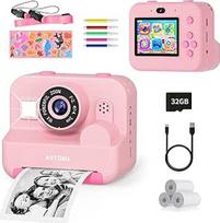 Momentinis vaikiškas fotoaparatas, 2,4 colio 1080P fotoaparatas vaikams su spausdinimo popieriumi ir 32GB kortele, žaislas Kalėdų berniukams ir mergaitėms 3 4 5 6 7 8 metų (rožinis)