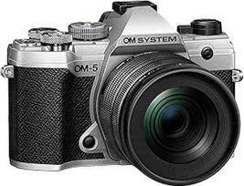 OM SYSTEM OM-5 "Micro Four Thirds" sistemos fotoaparatas su M.Zuiko Digital ED 12-45mm PRO objektyvu, 20 MP "Live MOS" jutiklis, optimizuotas 5 ašių vaizdo stabilizavimas, IP53, sidabrinės/juodos spalvos