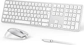 OMOTON "Mac" klaviatūros ir pelės belaidis rinkinys, skirtas "MacBook Air/Pro/iMac Pro/Mac Mini", "Bluetooth" belaidė klaviatūra QWERTZ su pele, įkraunama, daugiafunkcinė, ergonomiška, tylus rašymas, vokiškas išdėstymas