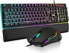 RedThunder K10 Ensemble Gaming Clavier et Souris Gamer USB, AZERTY FRANÇAIS + Repose-Poignets, Clavier Anti-Ghosting Rétroéclairé RVB et 7200 DPI Avec Souris Ergonomique Pour Les Joueurs (Noir)