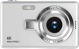 Skaitmeninis fotoaparatas su 2,4 colių TFT ekranu, 12 MP 1080P fotoaparatas, skaitmeninis "nukreipk ir fotografuok" fotoaparatas su 16x priartinimu ir apsauga nuo drebėjimo, kompaktiškas filmavimo fotoaparatas berniukams ir mergaitėms (sidabrinis)