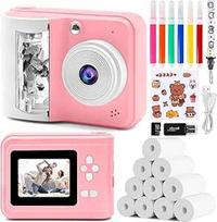 Vaikiškas fotoaparatas 1080P momentinis fotoaparatas su 2,4 colio ekranu, spausdinimo popieriumi ir 32GB TF kortele, skaitmeninis fotoaparatas su spalvotais rašikliais - dovana 3-12 metų vaikams