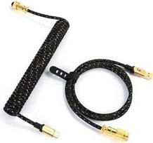 XINMENG pintas spiralinis klaviatūros kabelis, "Pro Custom USB-C Dual Shell Aviator" kabelis žaidimų klaviatūrai, nuo C tipo iki USB-A su nuimama metaline aviacijos jungtimi mechaninei klaviatūrai - juodas