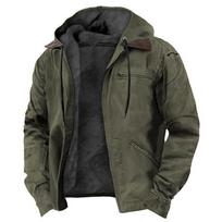 Men's Casual Solid Color Hooded Cotton Jacket with Zipper Pocket - Plus Velvet Lining Large pilka spalva
