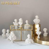 10 vnt. Mini gipso biustų figūrėlės Klasikinės graikų vyrų figūrėlės Statulėlės Derva Eskizas Davidas Gipsas Mikelandželo Ornamentai Namų dekoras balta