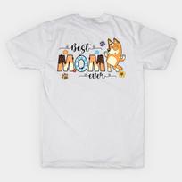 Vyriški juodi marginti marškinėliai Chilli Heeler Geriausia mama pasaulyje Bluey Mama Spaudas ant perkėlimo popieriaus be kirpimo Medvilniniai marškinėliai 2XL balta