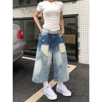 Versatile Loose High-Waisted Straight-Leg Pants Vintage Distressed Jeans for Women Stylish S mėlyna