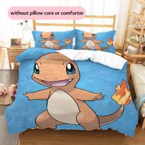 Charmander Pokémon rašto patalynė Namų dekoracija Gimtadienio dovana (1 * užvalkalas antklodei + 2 * užvalkalai pagalvėms, be užpildo) 135x200cm