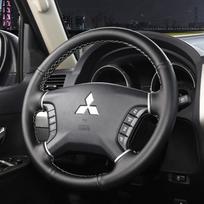 for Mitsubishi Pajero 2007-2014 Galant 2008-2012 Hand-Stitched Black  Leather carbon fibre Car Steering Wheel Cover style 2