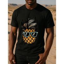 European Size Men's Hip-Hop Pineapple Print T-Shirt - Short Sleeve Casual Round Neck Breathable Medium-Stretch Fabric & Pineapple Slice Design S balta