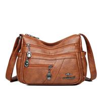 Women's 2025 Multi-Pocket Soft Leather Crossbody Bag - Stylish and Simple for Middle-Aged Ladies mėlyna