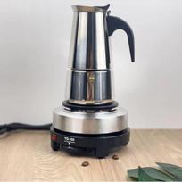 ES kištukas Nerūdijančio plieno Moka puodas ir elektrinė kaitlentė Kavos rinkinys 4-cup with electric stove (220V EU plug)